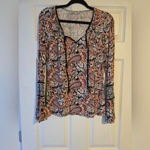 Dalia Multicolor Paisley V‑Neck Long Sleeve Top